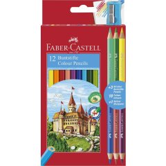 Карандаши цветные Faber-Castell 12 цветов Замок + 3 двухцветных карандаша + точилка Faber-Castell 110312