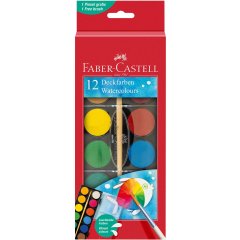 Акварельные краски сухие Faber-Castell 12 цветов (d = 24 мм) с кисточкой 32297