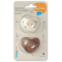 Пустышка анатомическая силиконовая 18 мес.+ белая коричневая BabyOno 1670/03