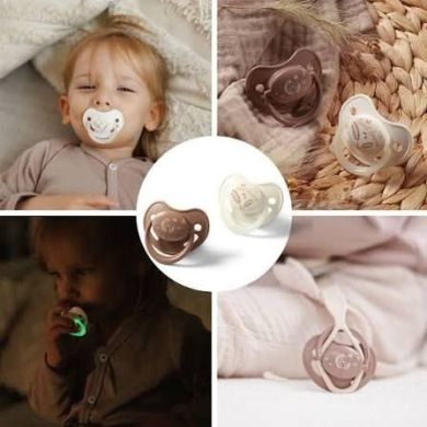 Пустышка анатомическая силиконовая 18 мес.+ белая коричневая BabyOno 1670/03