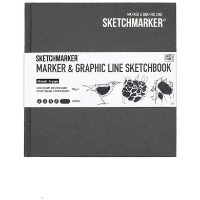 Скетчбук SketchMarker Marker&Graphic 163x163 мм 48 л. 180 г/м² твердая обложка уголь MGLHSQ/CHARC