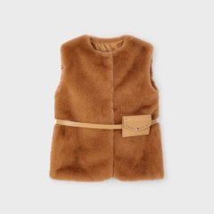 Меховой жилет для девочки с поясом Mayoral 122 Желтый 4365