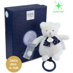 М'яка іграшка-музична з кільцем Ведмедик білий, 17 см DouDou DC4317