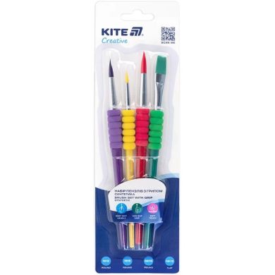 Набір із 4-x пензлів з грипом синтетика Kite Creative K-334-1