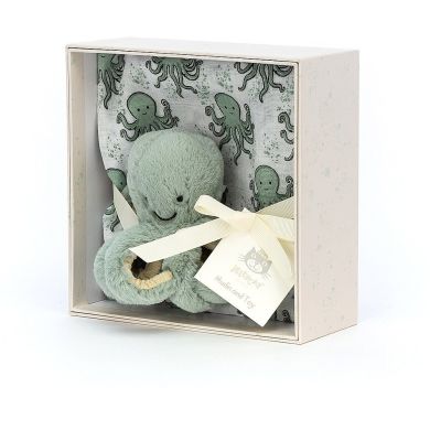 Подарунковий набір Восьминіг (пелюшка, м'яка іграшка в коробці) Jellycat (Джеллі кет) 20x20 ODY2SET, Бірюзовий