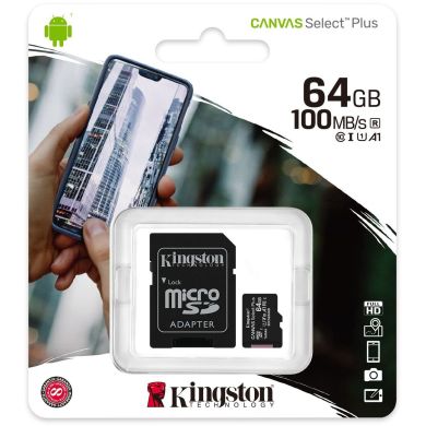 Карта пам'яті Kingston microSD 64GB C10 UHS-I R100MB/s + SD SDCS2/64GB