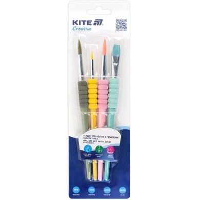 Набір із 4-x пензлів з грипом синтетика Kite Creative K-334-2