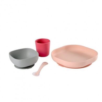 Набір силіконового посуду Beaba 4 шт рожевий 913429, Рожевий
