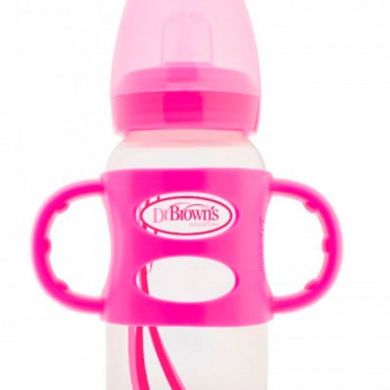 Пляшка-поїльник з широкою шийкою Dr. Brown’s із силіконовими ручками 6+ місяців 270 мл рожева WB91002-P3, Рожевий