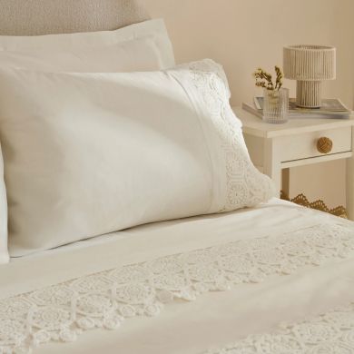 Постільна білизна Karaca Home Belinda, білий (простирадло 240x260, підковдра 200x220, 4 наволочки 50x70, ранер 80x240) 1000020658002