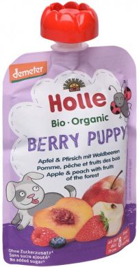 Пюре Holle органічне «Berry Puppy» з яблуком, персиком і лісовими ягодами з 8 місяців 100 г, 45317 7640161877252