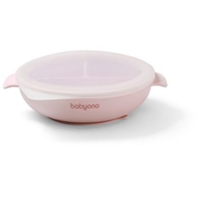 Силиконовая тарелка с присоской и крышечкой (Розовая) Babyono 1661/02