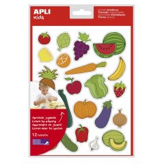 Тематичні навчальні наклейки Фрукти та овочі, 12 аркушів APLI Kids 11451