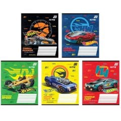 Тетрадь 12 листов, клетка, гибр. лак + УФ лак, Hot Wheels Kite HW26-232