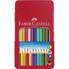 Акварельні кольорові олівці Faber-Castell Grip 12 кольорів в металевій коробці 8546