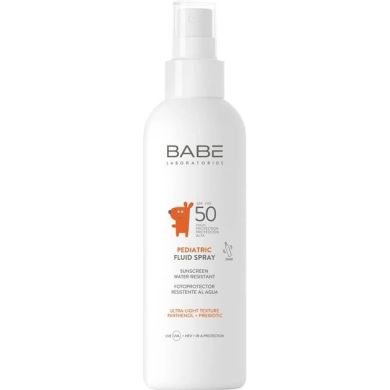 Детский солнцезащитный флюид-спрей BABE Laboratorios Pediatric Fluid Spray SPF 50 С пантенолом и пребиотиком 200 мл 8436571632579
