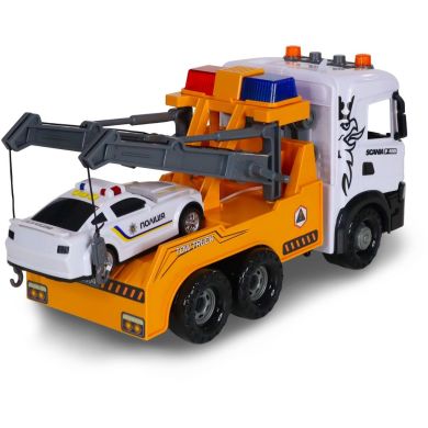 Игровой набор серии Mid Truck ЭВАКУАТОР SCANIA С МАШИНОЙ ПОЛИЦИИ (свет, звук) 3004KS