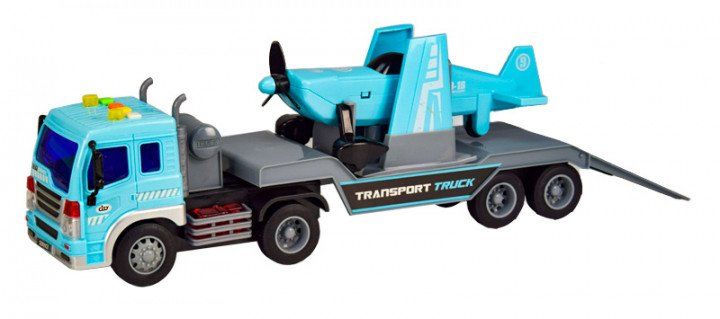 Машинка іграшкова Автопром Вантажівка з літаком інерційна пластикова 1:16 зі звуковими і світловими ефектами 7920A 7620АB