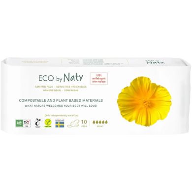 Одноразові гігієнічні жіночі прокладки Eco By Naty Night, 10 шт в упаковці 176965 7330933176965, 10