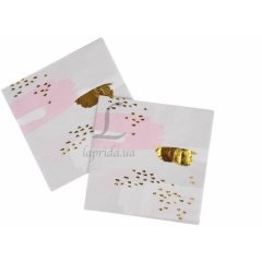 Святкові серветки Білі із рожевим і золотим 33х33 см, 20 шт LaPrida 5-69729
