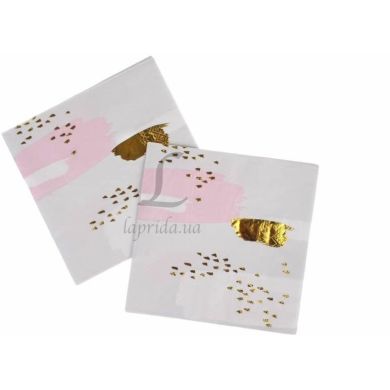 Праздничные салфетки Белые с розовым и золотым 33х33 см, 20 шт LaPrida 5-69729