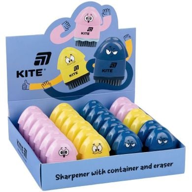 Точилка с контейнером и резинкой Faces, ассорти Kite K25-365