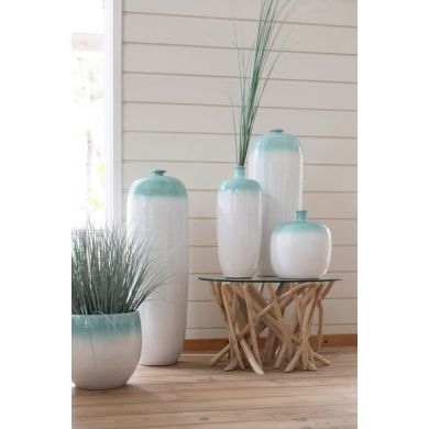 Ваза керамическая мятно-зеленая/белая (28x28x30 см) J-LINE 61377