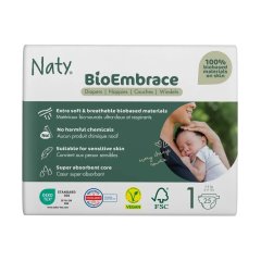 Детские подгузники BioEmbrace ТМ ECO BY NATY, размер 1 (2-5 кг), 25шт. в упаковке 7330933000192