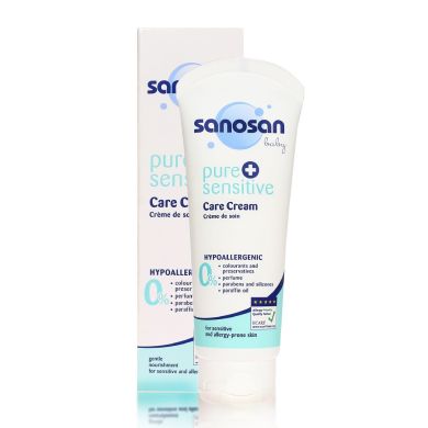 Детский гипоаллергенный крем Sanosan Pure & Sensitive для ухода за лицом и телом 100 мл 89651 4003583191949