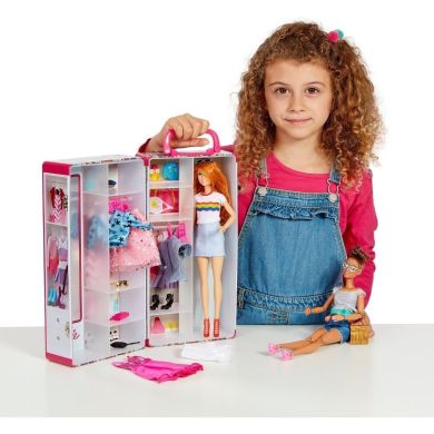 Раскладной шкаф для кукол BARBIE с полками и плечиками для одежды, Klein5801