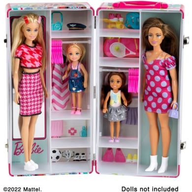 Раскладной шкаф для кукол BARBIE с полками и плечиками для одежды, Klein5801