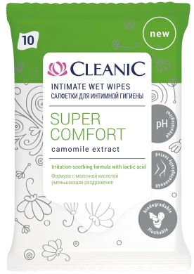Салфетки влажные для интимной гигиены Cleanic Super Comfort 10шт CEN01577