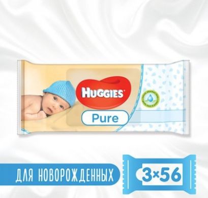 Салфетки влажные Huggies Ultra Comfort Pure 2+1 56 х 3 шт 2434331 5029053550091
