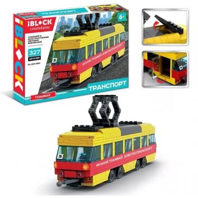 Іграшка конструктор IBLOCK арт PL-921-380 трамвай 327 деталей, у короб 37,5*25,5*6 см