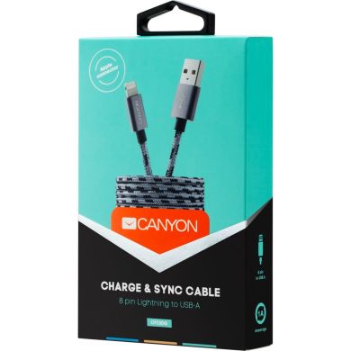 Кабель Canyon Lightning USB for Apple 1 м, dark gray (Braided metallic shell cable) CNE-CFI3DG