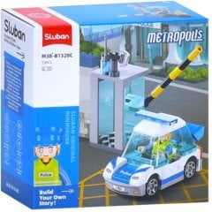 Конструктор SLUBAN M38-B1328C міська серія, шлагбаум, поліцейська машина, фігурка, 73дет., Кор., 12-12-6см