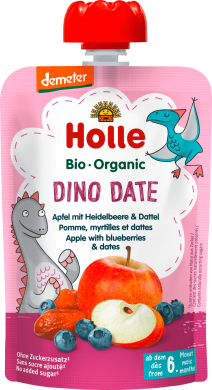 Пюре Holle органічне «Dino Date» з яблуком, чорницею та фініками з 6 місяців 100 г, 45343 7640161877375