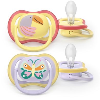 Пустышка Avent Ultra Air, 0-6 месяцев, 2 шт, дизайн для девушек SCF087/04