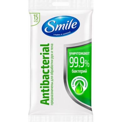 Влажные салфетки Smile Antibacterial в ассортименте, 15шт 42504001 4820048481953