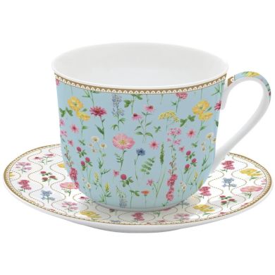 Чашка для сніданку з тарілкою, 400 мл, з порцеляни MEADOW FLOWERS POZZI MILANO M006R1454MFLO
