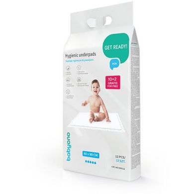 Гігієнічні пелюшки 60x90 см 10 штук + 2 безкоштовноBabyono 509/12