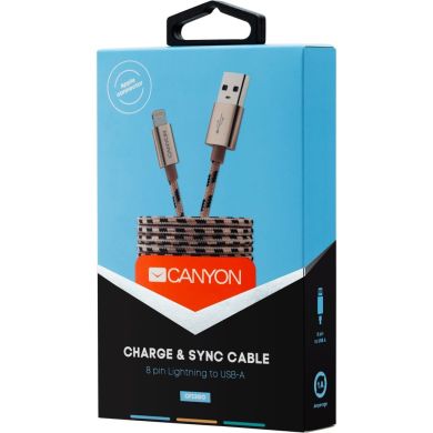 Кабель Canyon Lightning USB for Apple 1 м, gold (Braided metallic shell cable) CNE-CFI3GO