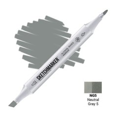 Маркер Sketchmarker 2 пера тонке і долото Neutral Gray 5 Нейтральний сірий 5 SM-NG05