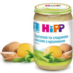 Овочево-м'ясне пюре HiPP Картопля і спаржева квасоля з кроликом з 12 місяців 220 г 6853 9062300131564