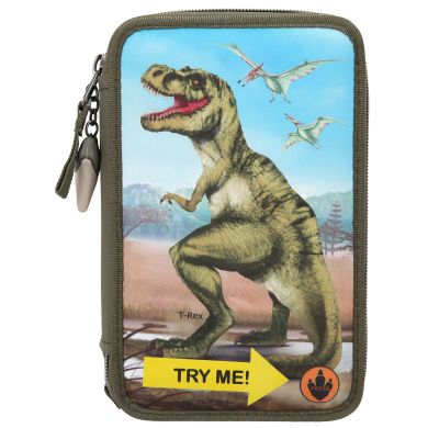 Пенал Dino World T-Rex на три отделения с наполнением и световыми эффектами 410642