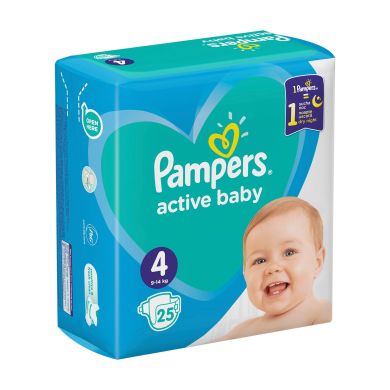 Подгузники Pampers Active Baby, размер 4 Maxi 9-14 кг 25 шт 81725922 8001841630809, 25