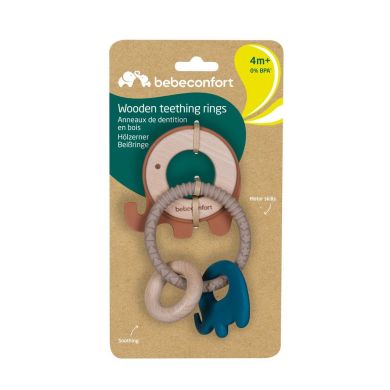 Прорізувачі із дерева та силікону Teething Rings Wood & Silicone, 2 шт., бежевий із синім Bebe Confort 3107205300