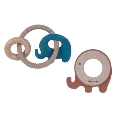 Прорезыватели из дерева и силикона Teething Rings Wood & Silicone, 2 шт., бежевый с синим Bebe Confort 3107205300