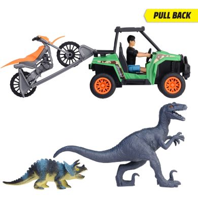 Ігровий набір Пошук динозаврів, баггі та мотоцикл, 2 динозаври, 1 фігурка, 3+ DICKIE TOYS 3834009