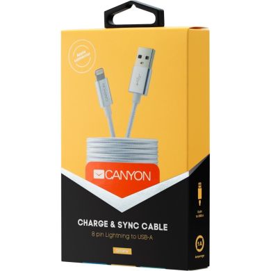 Кабель Canyon Lightning USB for Apple 1 м, pearl white (Braided metallic shell cable) CNE-CFI3PW